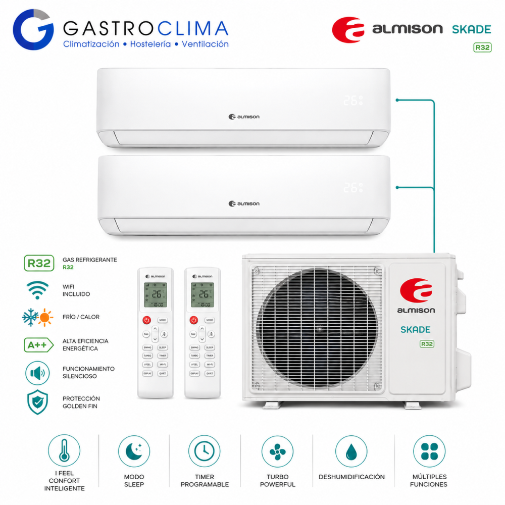 Aire acondicionado Mutli Split ALMISON 2X1 ALM912AXR32 3.000 Frigorías